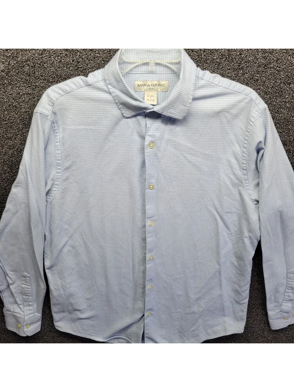 Banana Republic Mens Sz L 16.5 Light Blue Textured Button-Down Long-sleeve Shirt